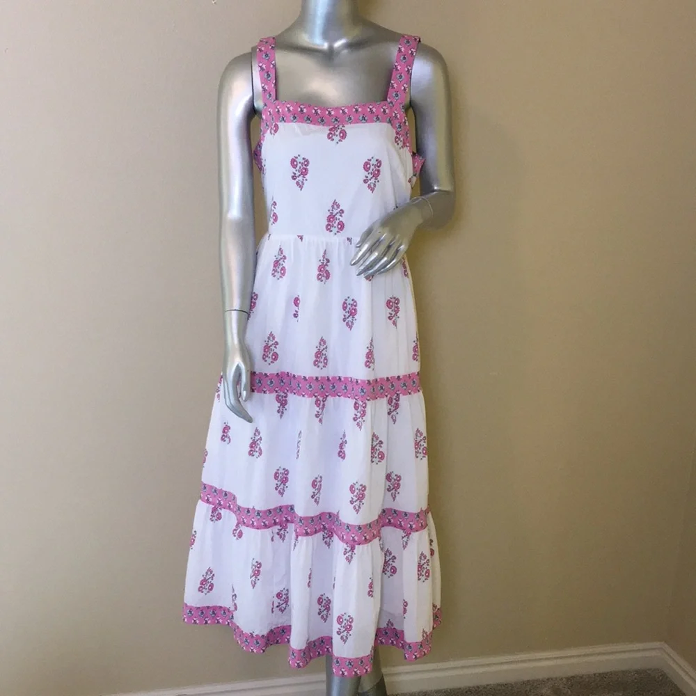 J. Crew | Block-print squareneck tiered midi dress